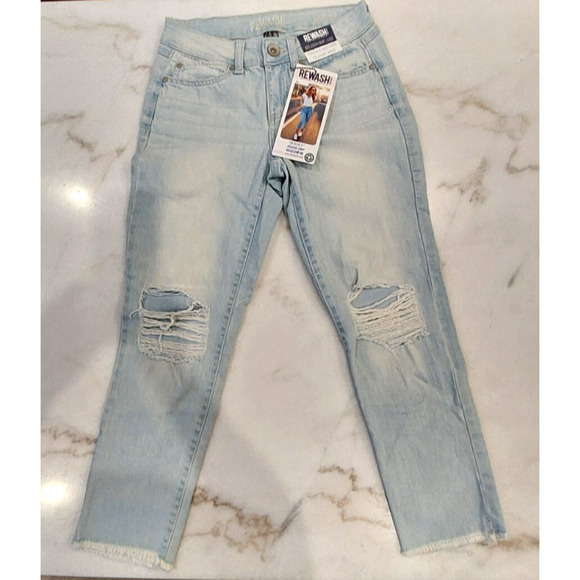 Rewash Denim - REWASH Brand Women"s Jeans Jersey‎ Relaxed Crop Distressed Light Denim Size 1/25